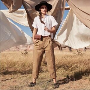 Banana Republic Khaki High-Waist Pleated Trousers